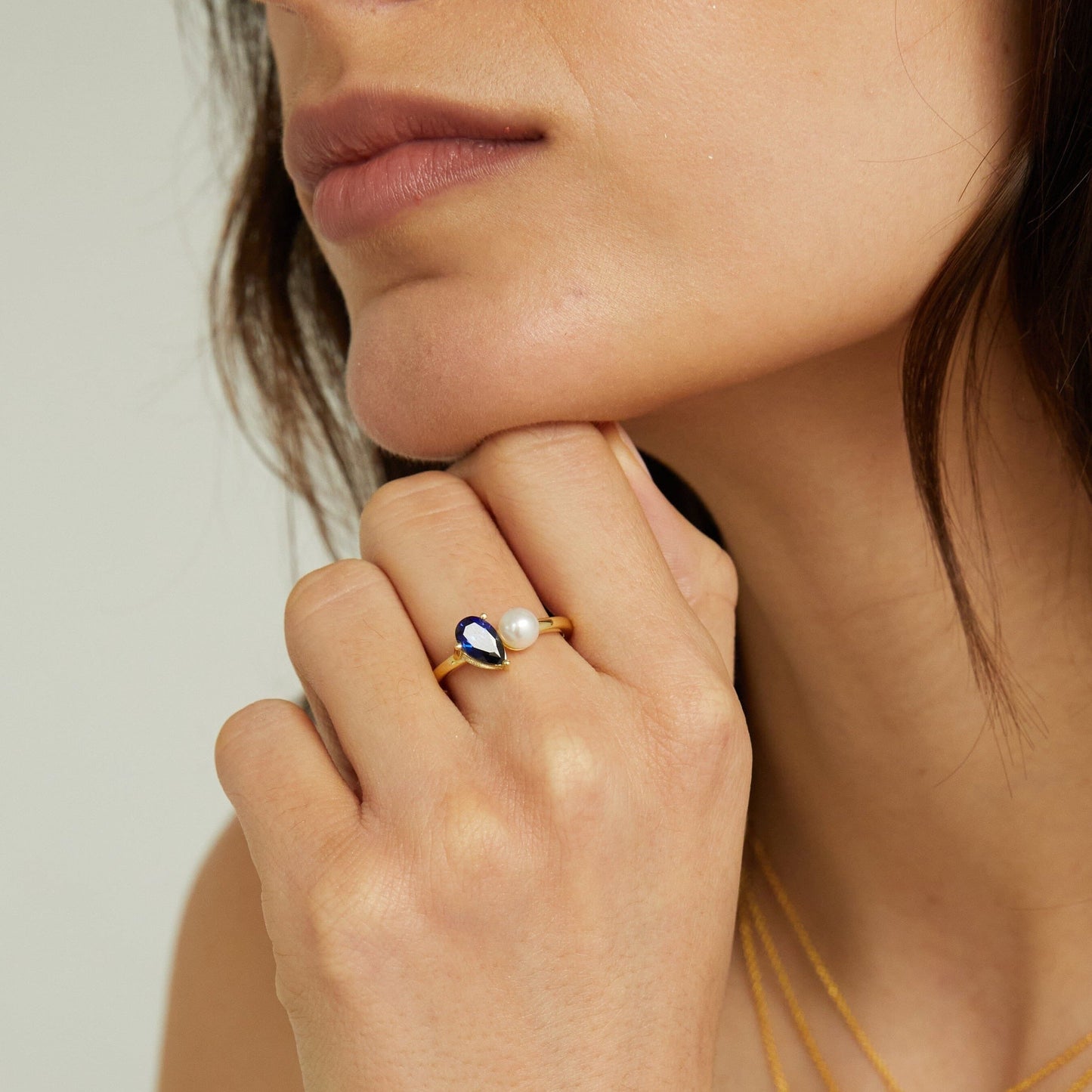 Pearl Toi et Moi Ring - Red Ruby