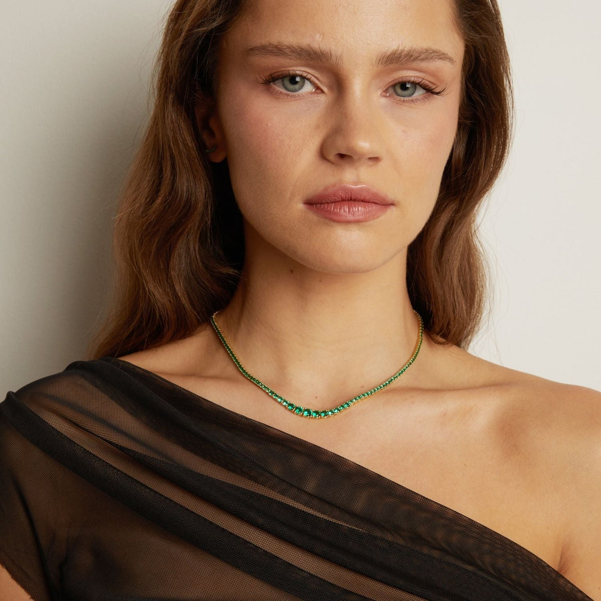 Lab Grown Green Emerald Modern Graduated Tennis Necklace