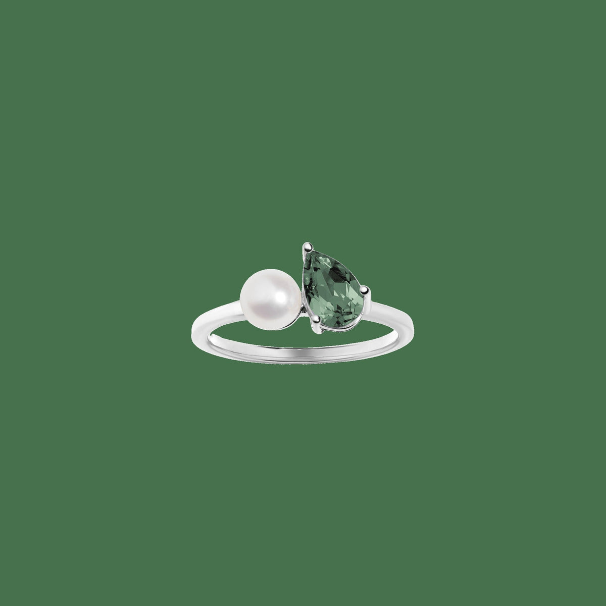 Pearl Toi et Moi Ring - Green Tourmaline