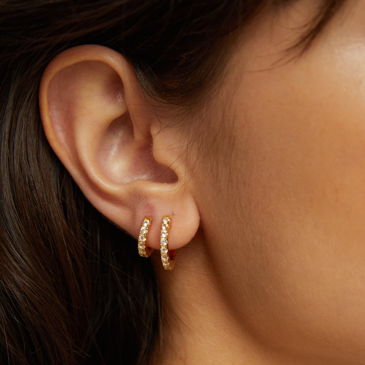 Lab Grown White Sapphire Huggie Earrings