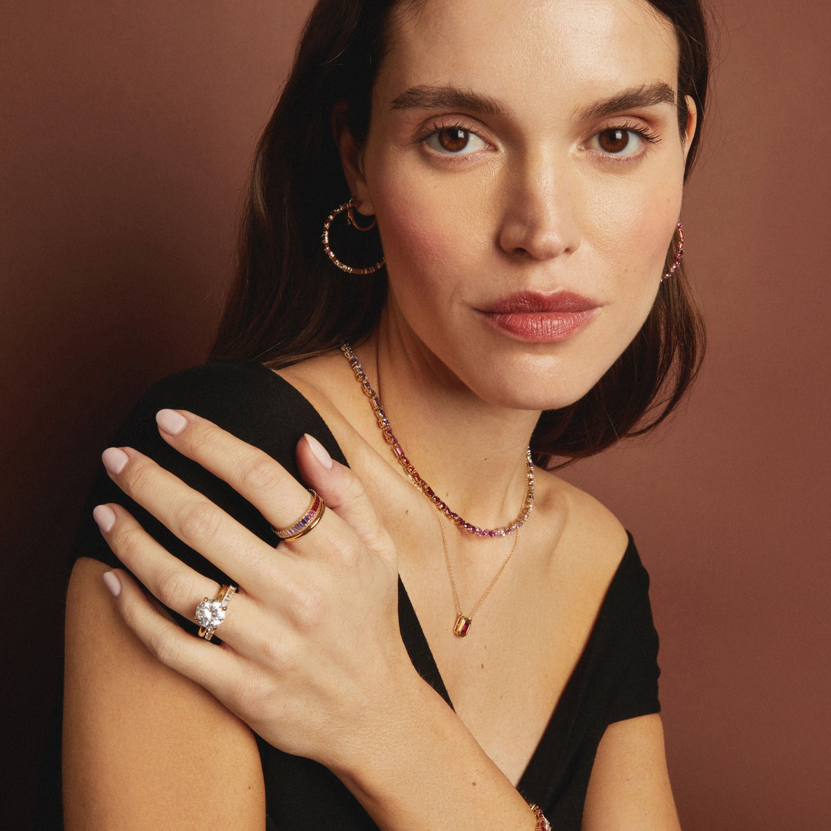 Pink Ombré Baguette Eternity Ring