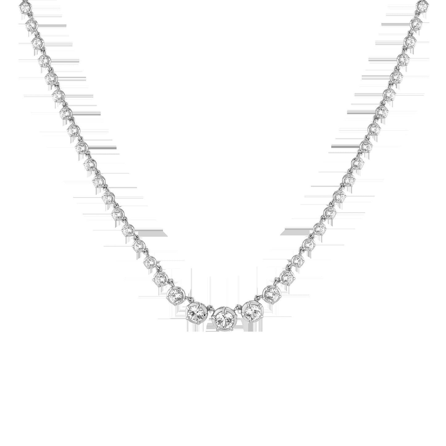 Lab Grown White Sapphire Graduated Georgian Tennis Necklace