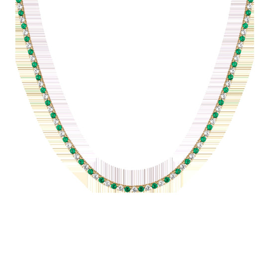 Lab Grown White Sapphire and Green Emerald Alternating Tennis Necklace