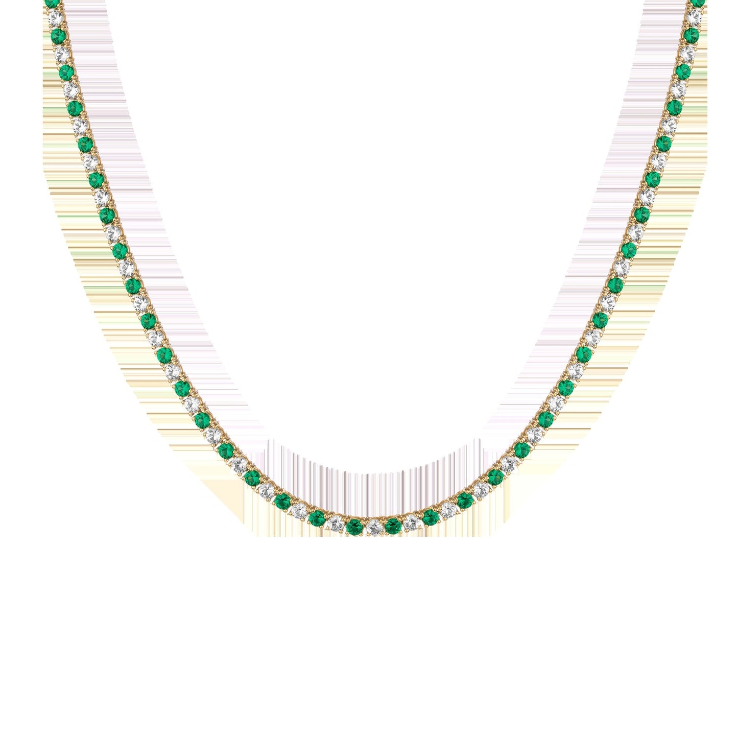 Lab Grown White Sapphire and Green Emerald Alternating Tennis Necklace