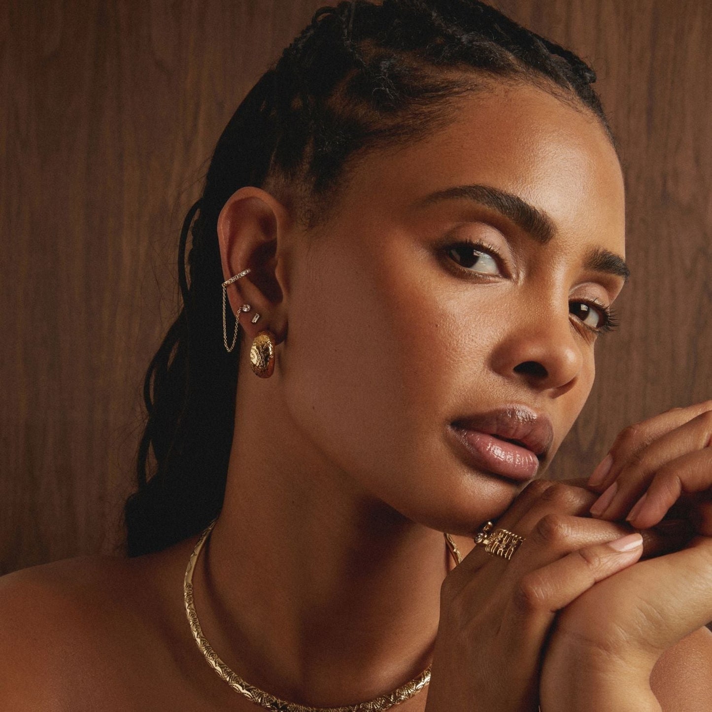Aurate x Frye: Lab Grown White Sapphire Stud and Ear Cuff