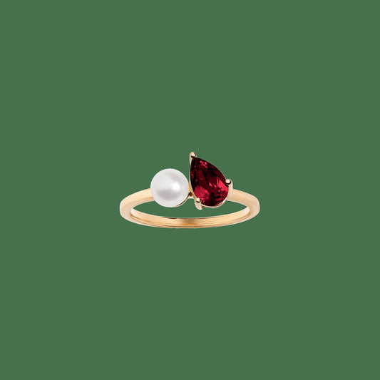 Pearl Toi et Moi Ring - Red Garnet