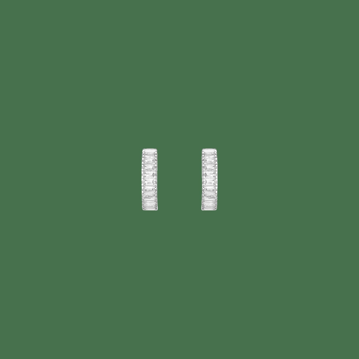 Lab Grown White Sapphire Baguette Huggie Earrings
