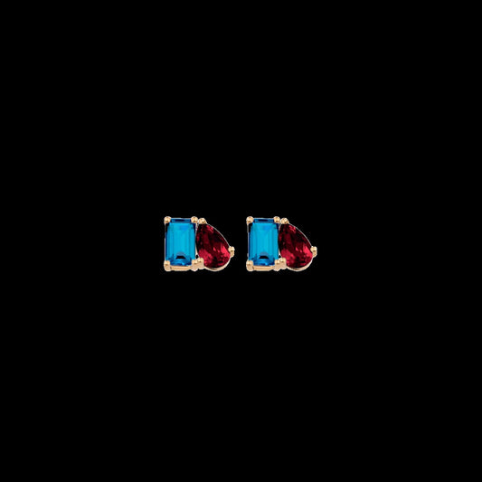 Toi et Moi Gemstone Mini Classic Earring - London Blue Topaz & Garnet