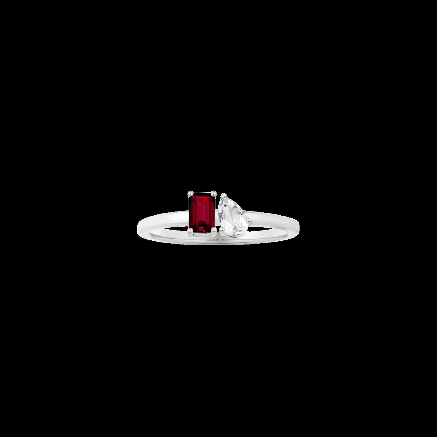 Toi et Moi Gemstone Mini Classic Ring - Red Garnet & White Topaz