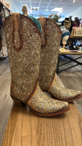 Corral Leather Saddle Glitter Overlay Triad Western Boots Snip Toe, 7.5 (retail $288)