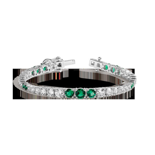 Lab Grown Green Emerald and White Sapphire Scalloped Tennis Bracelet