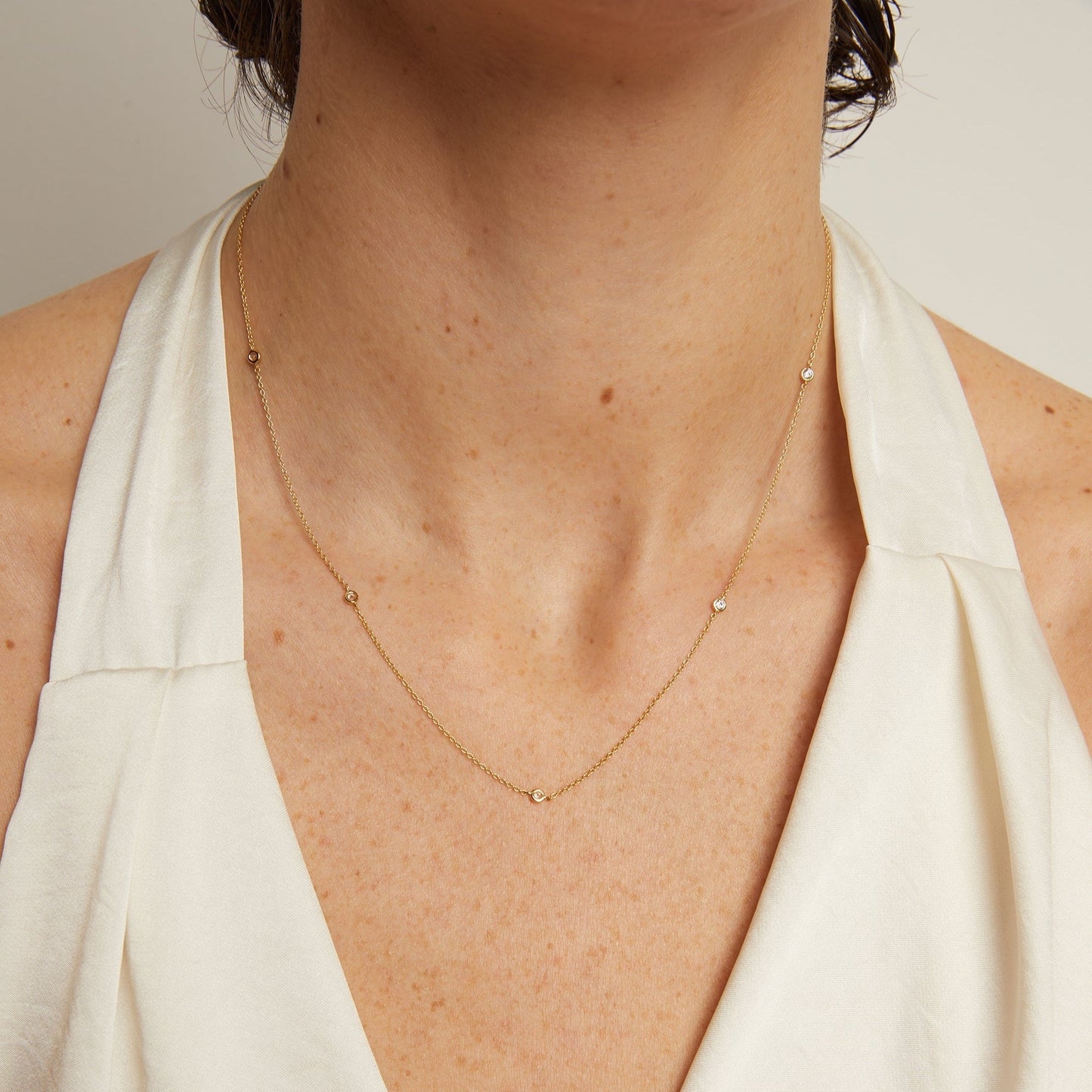 Lab Grown White Sapphire Station Necklace