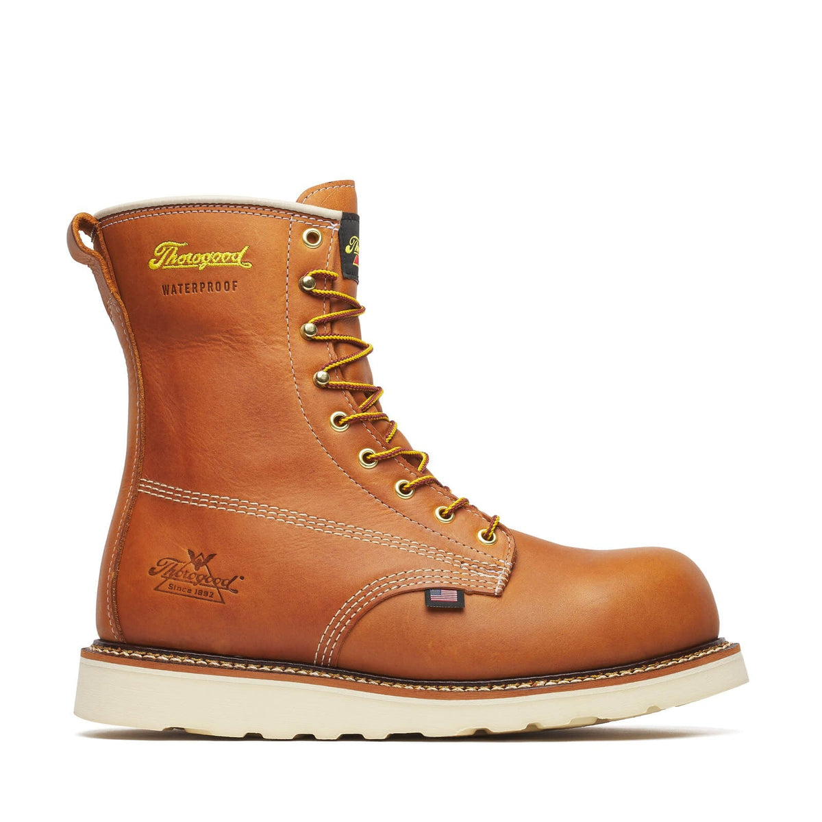Thorogood American Heritage – Waterproof – 8′′ Tobacco Composite Safety Toe – Plain Toe MAXWear WedgeTM