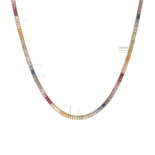 Ombré Rainbow Baguette Tennis Necklace