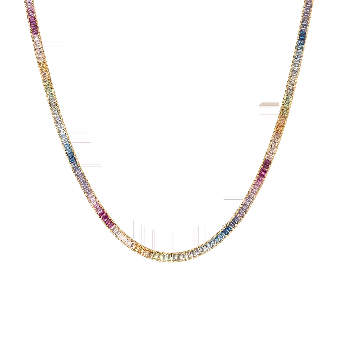 Ombré Rainbow Baguette Tennis Necklace