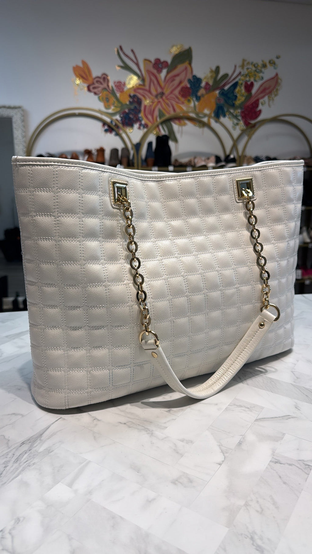 Antonio Melani White/Cream Leather Shoulder Bag, 17"x11"
