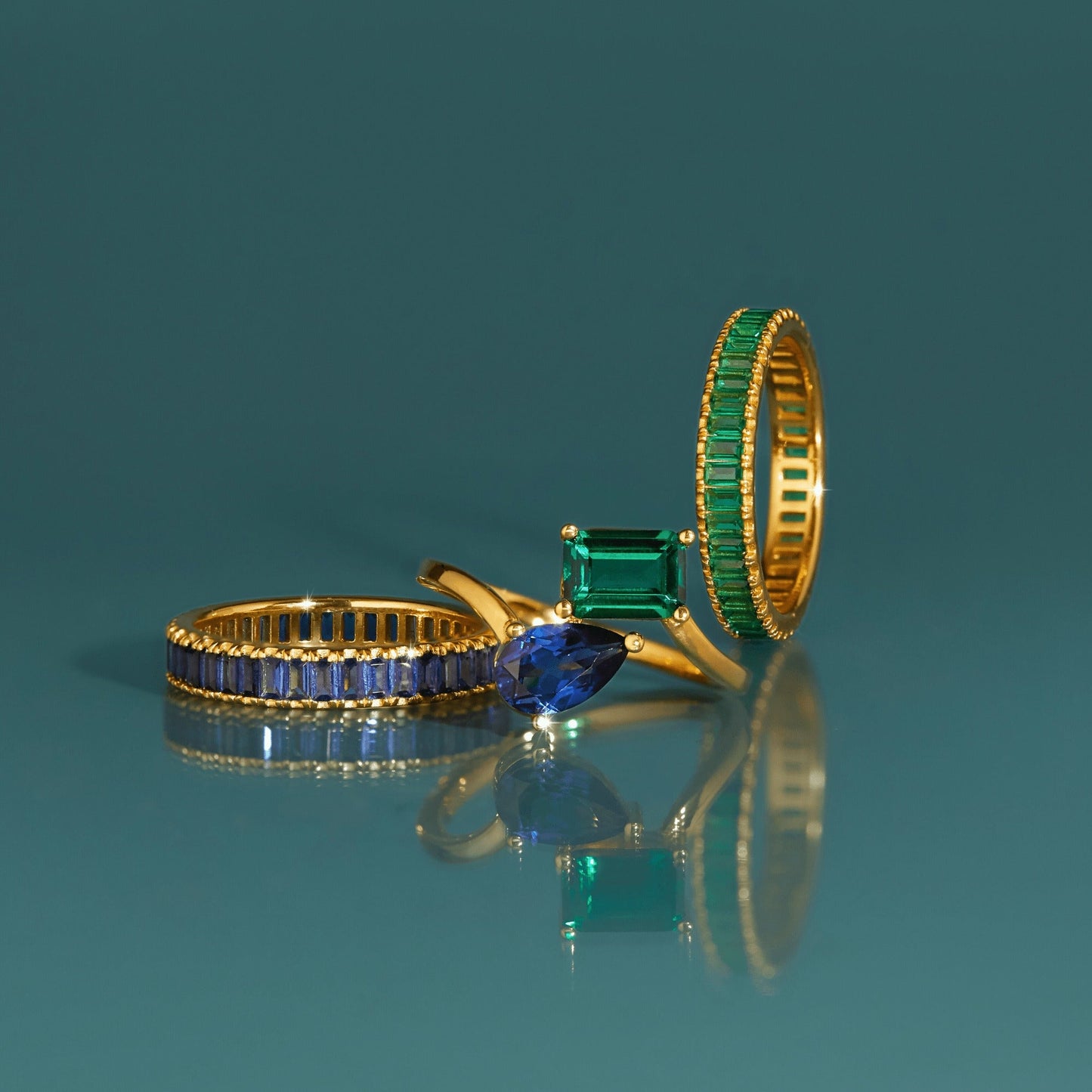 Lab Grown Green Emerald Baguette Eternity Ring
