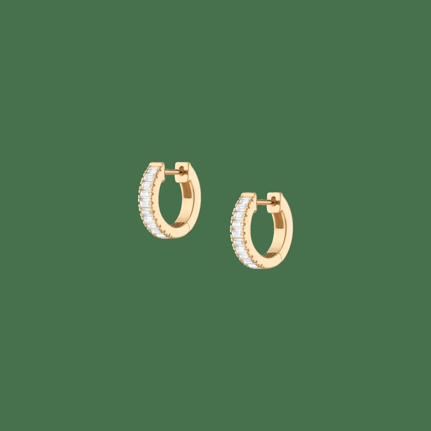 Lab Grown White Sapphire Baguette Huggie Earrings