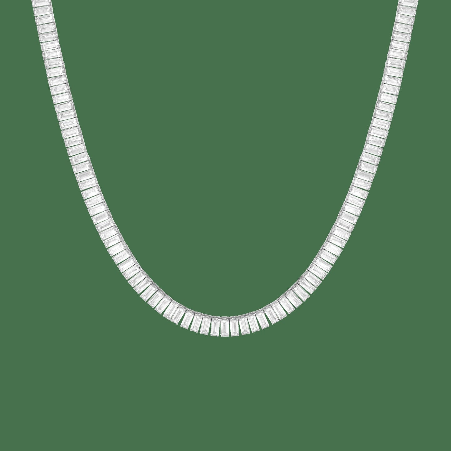 Lab Grown White Sapphire Baguette Tennis Necklace