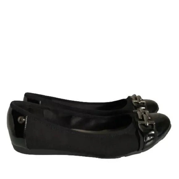 ANNE KLEIN SPORT PATENT AND FABRIC FLATS WITH RUBBER SOLE SHOES SIZE 6.5