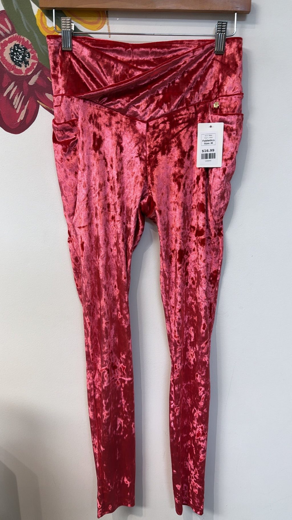 Fabletics Red Crushed Velour 29" Inseam Leggings, M