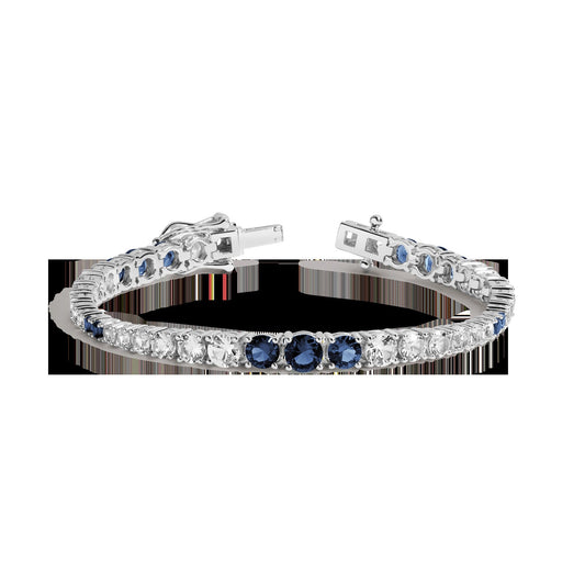 Lab Grown Blue Sapphire and White Sapphire Scalloped Tennis Bracelet