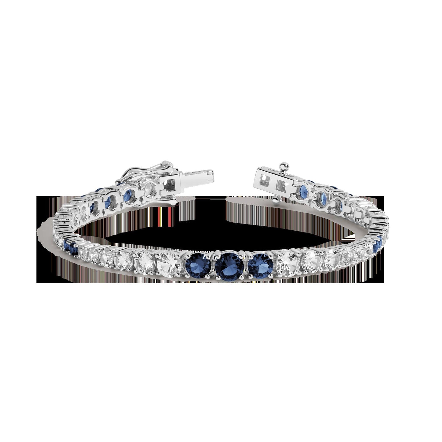 Lab Grown Blue Sapphire and White Sapphire Scalloped Tennis Bracelet