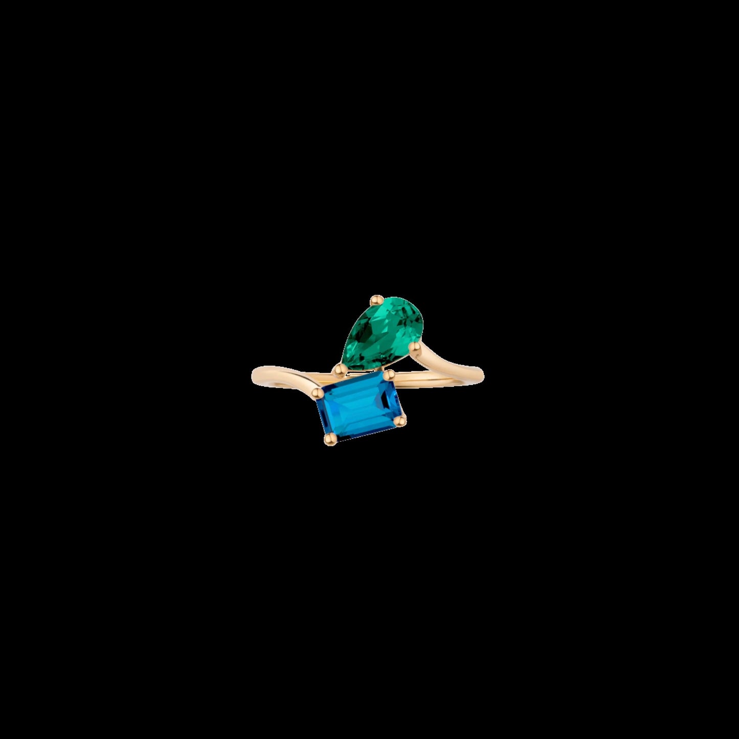 Toi et Moi Gemstone Heirloom Ring - London Blue Topaz & Green Emerald