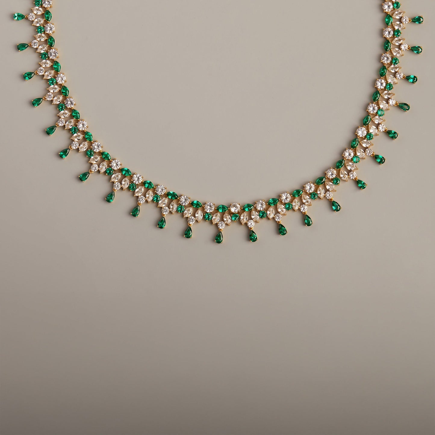 Lab Grown Green Emerald Teardrop Tennis Necklace