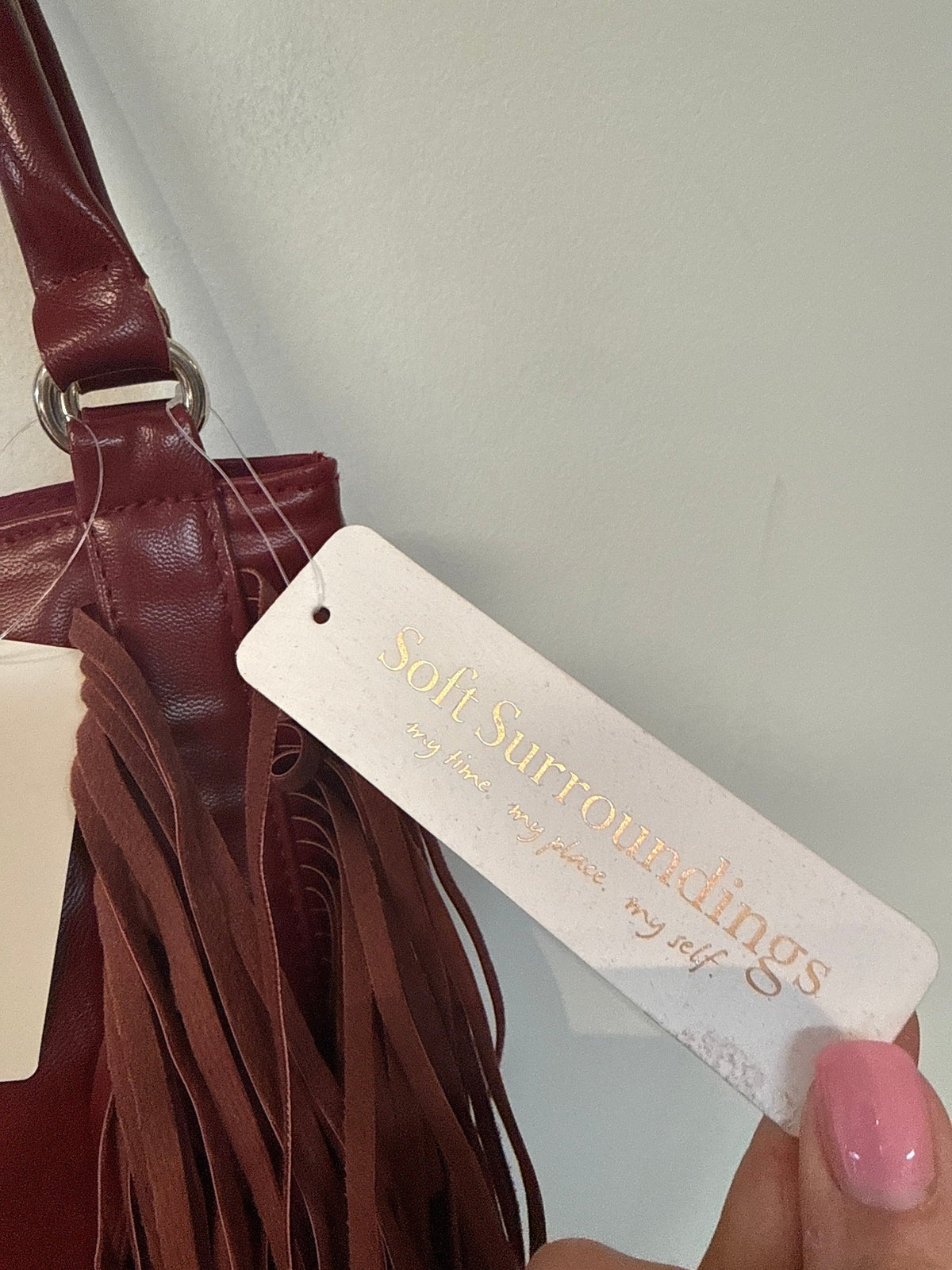 New Soft Surroundings Burgundy Faux Leather Shoulder Bag, 17"x12"