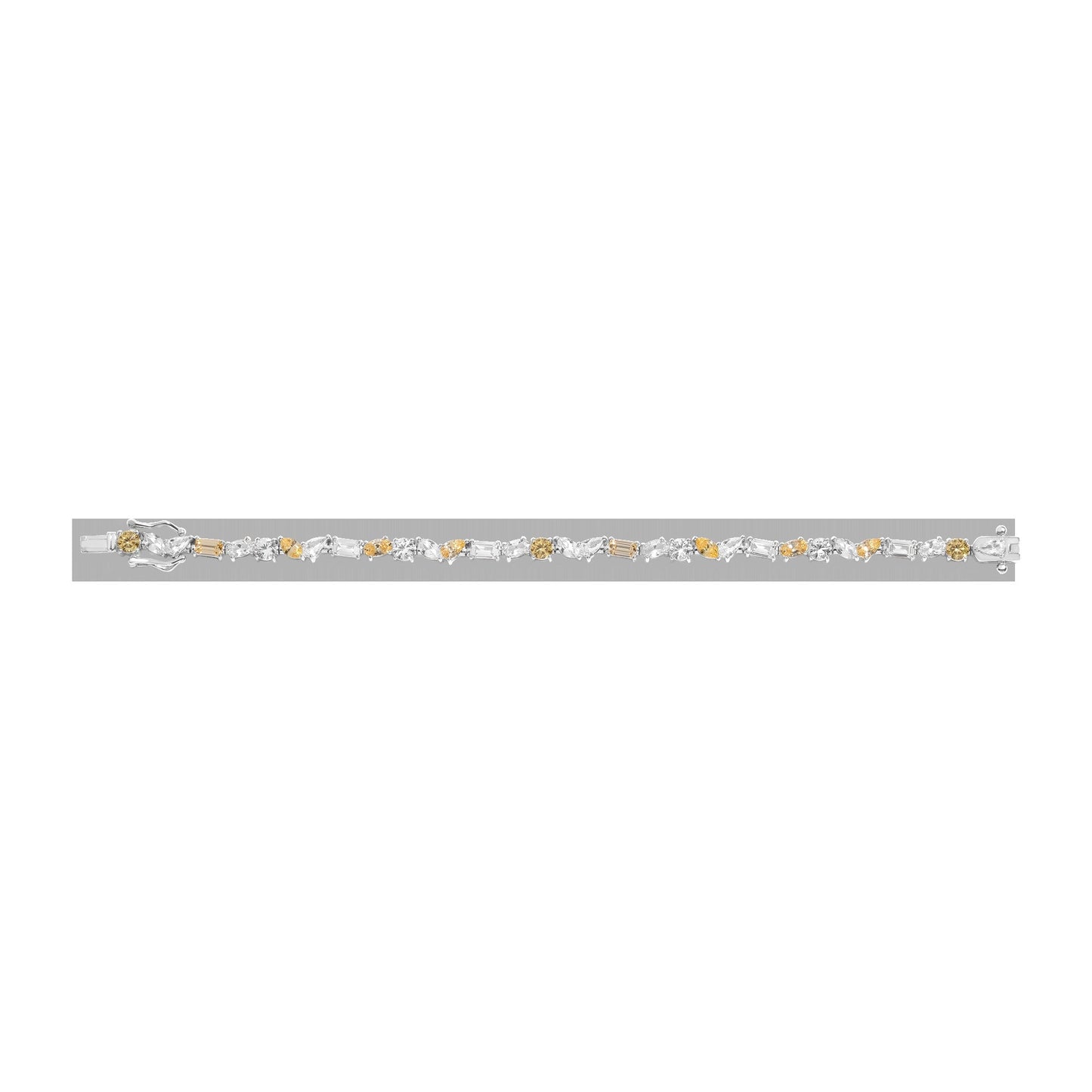Lab Grown White Sapphire and Canary Mixed Shape Tennis Bracelet