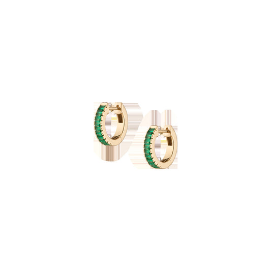 Lab Grown Green Emerald Baguette Huggie Earrings