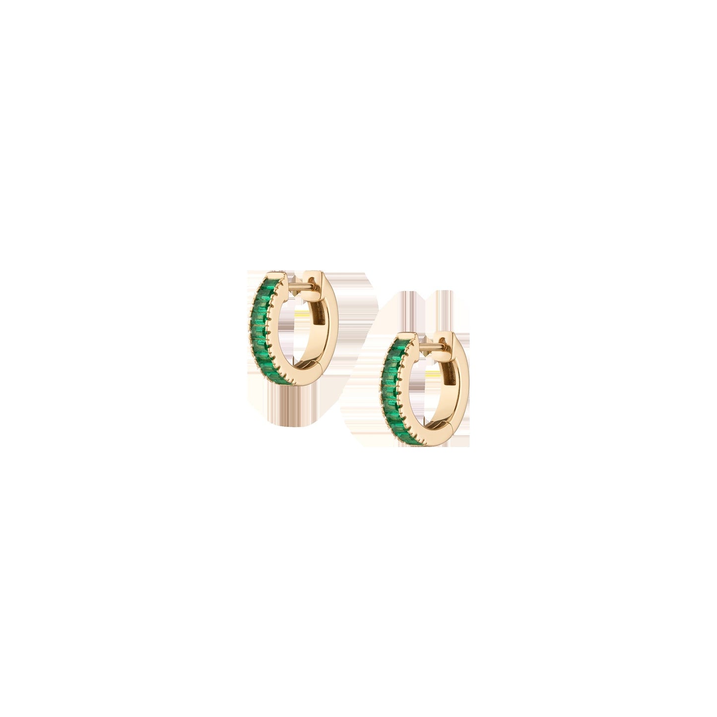 Lab Grown Green Emerald Baguette Huggie Earrings