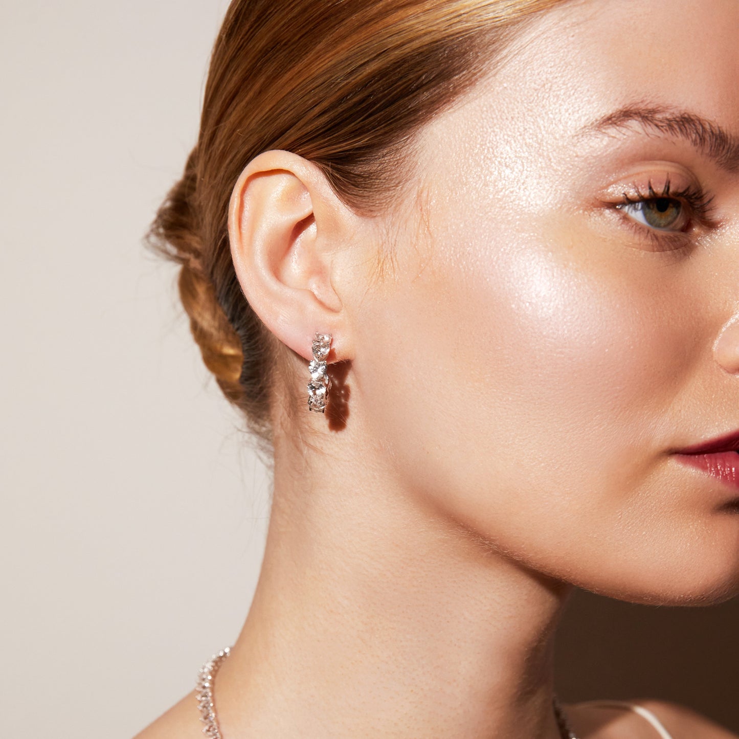 Lab Grown White Sapphire Heart Hoop Earrings