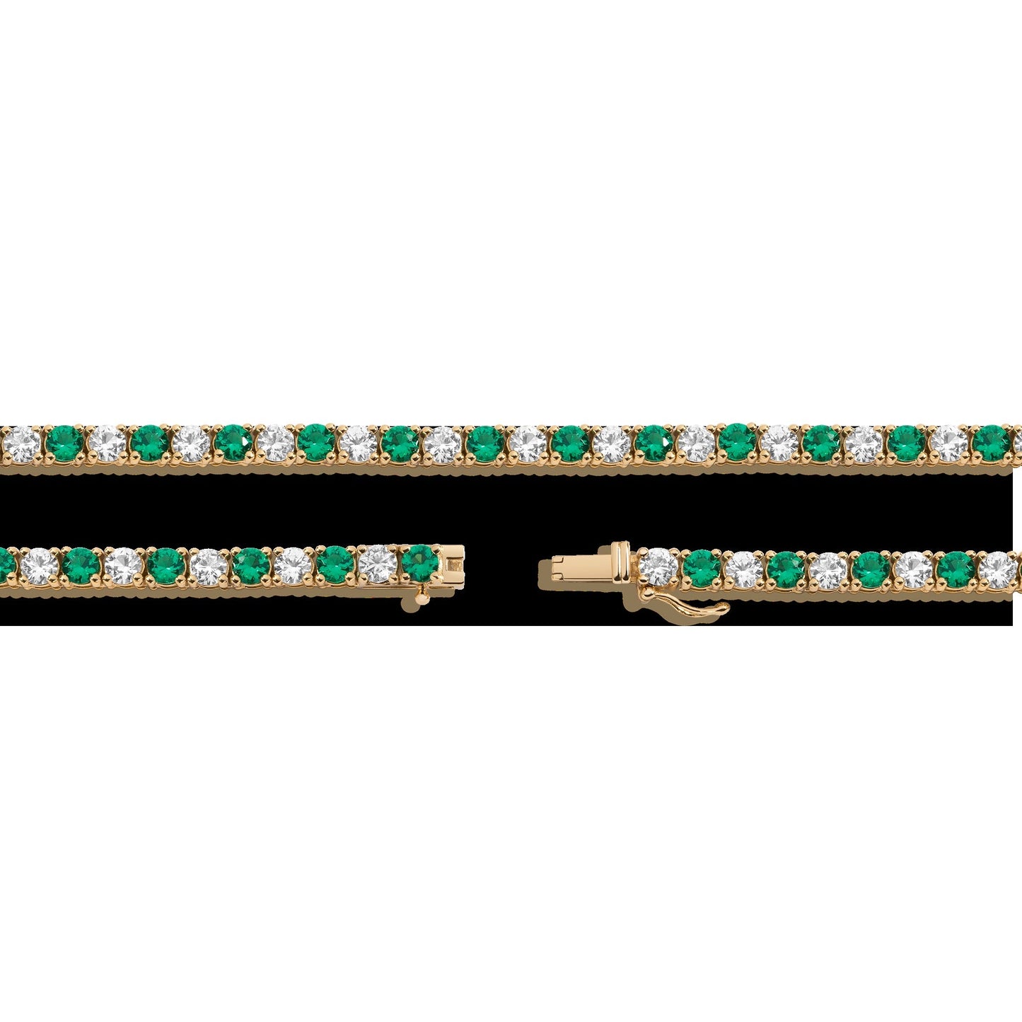 Lab Grown White Sapphire and Green Emerald Alternating Tennis Necklace