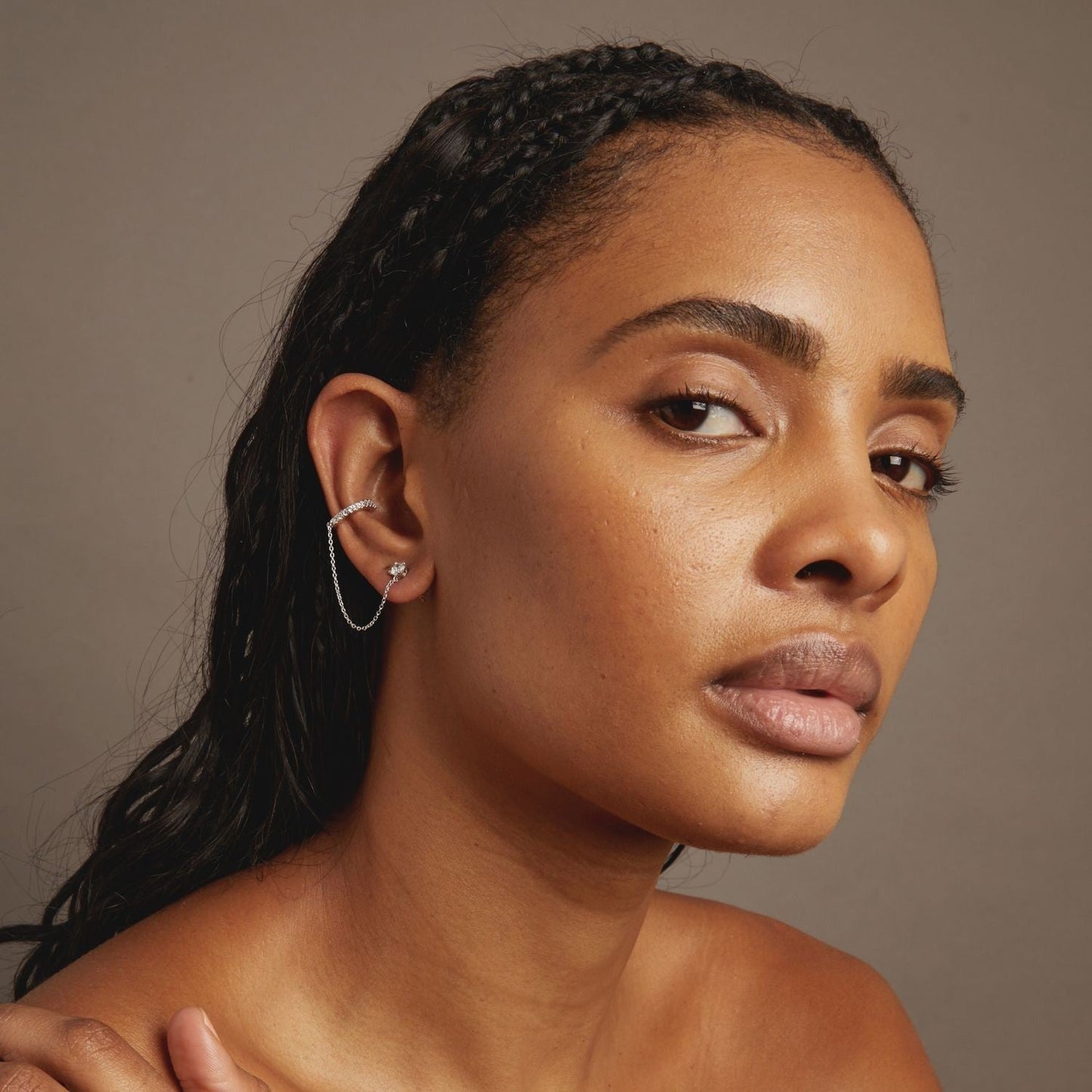 Aurate x Frye: Lab Grown White Sapphire Stud and Ear Cuff