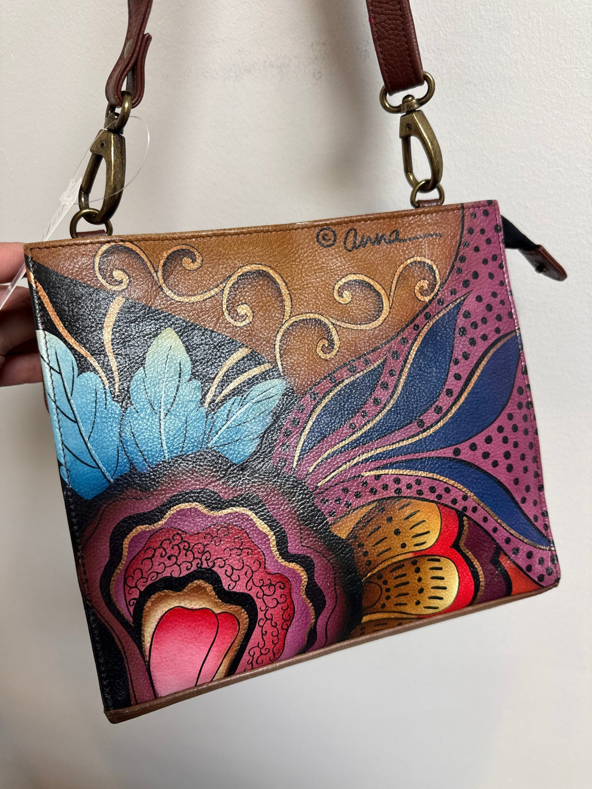 Anuschka Hand Painted Crossbody Bag, 9"x8"