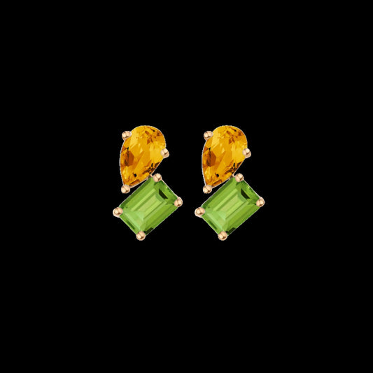 Toi et Moi Gemstone Heirloom Earring - Peridot & Citrine