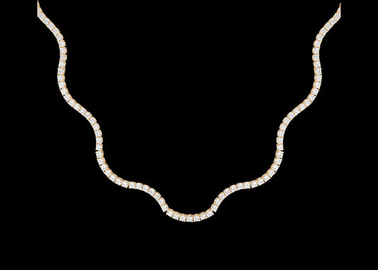 Lab Grown White Sapphire Wave Tennis Necklace