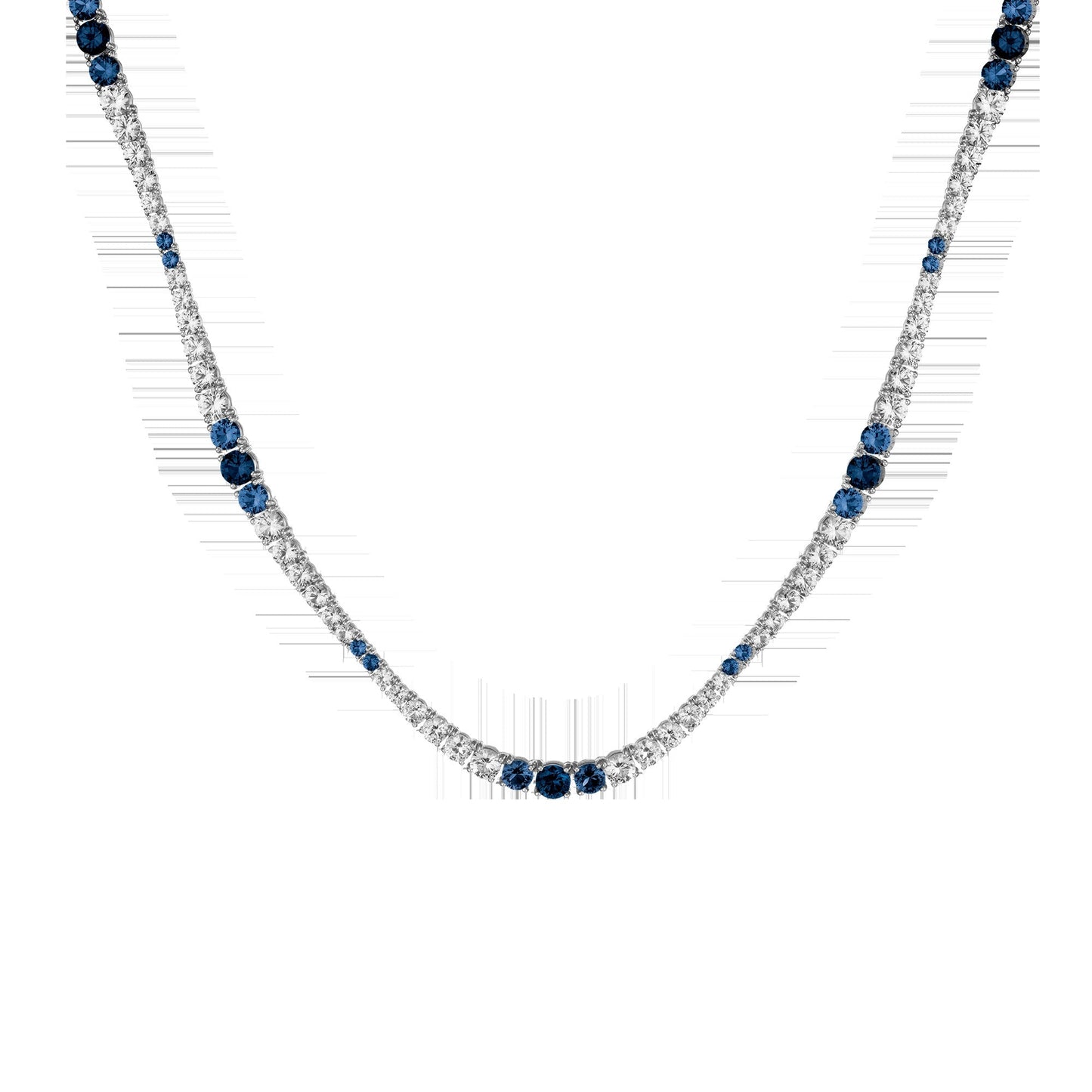Lab Grown Blue Sapphire and White Sapphire Scalloped Tennis Necklace