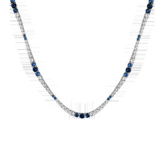 Lab Grown Blue Sapphire and White Sapphire Scalloped Tennis Necklace