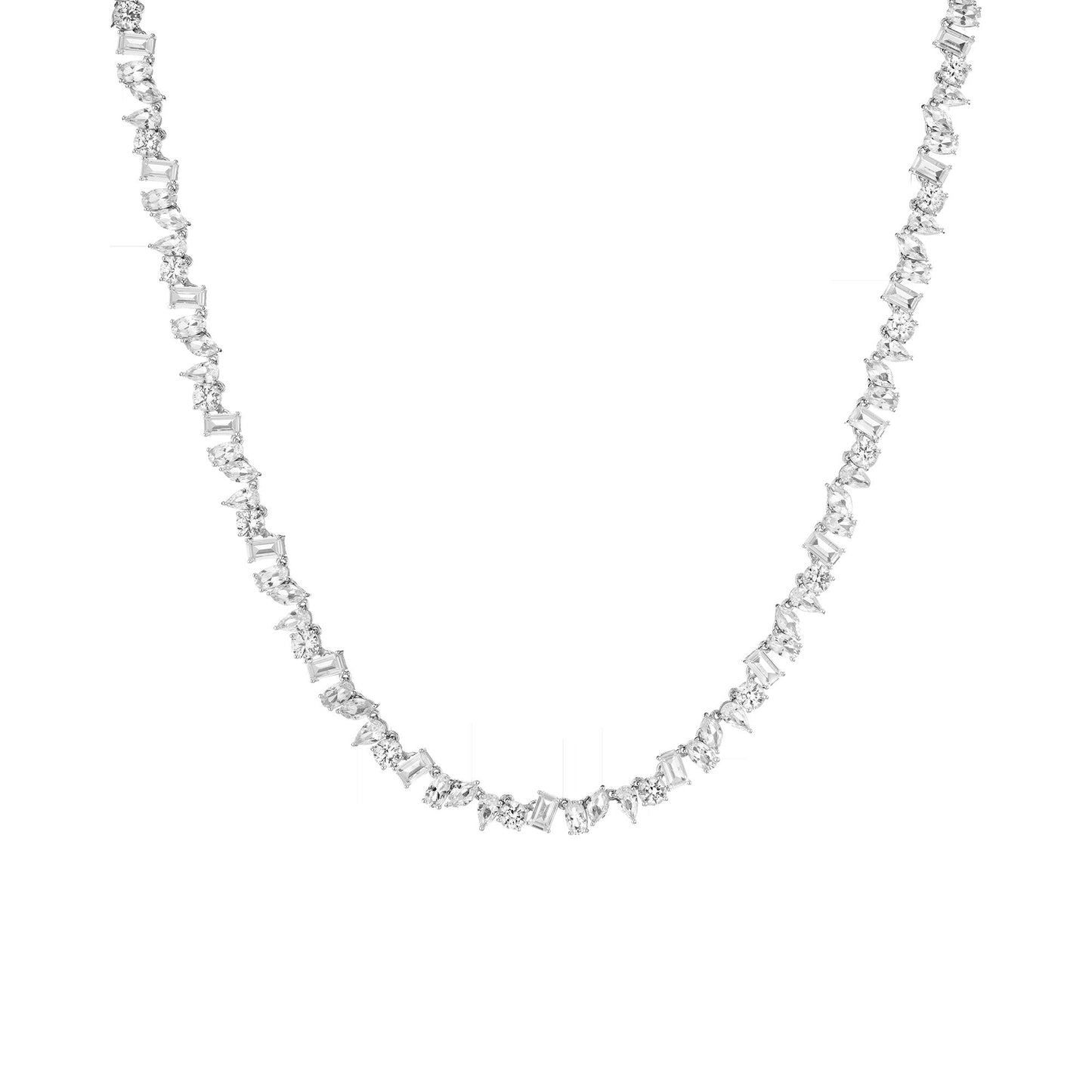 Lab Grown White Sapphire Mixed Shape Tennis Necklace
