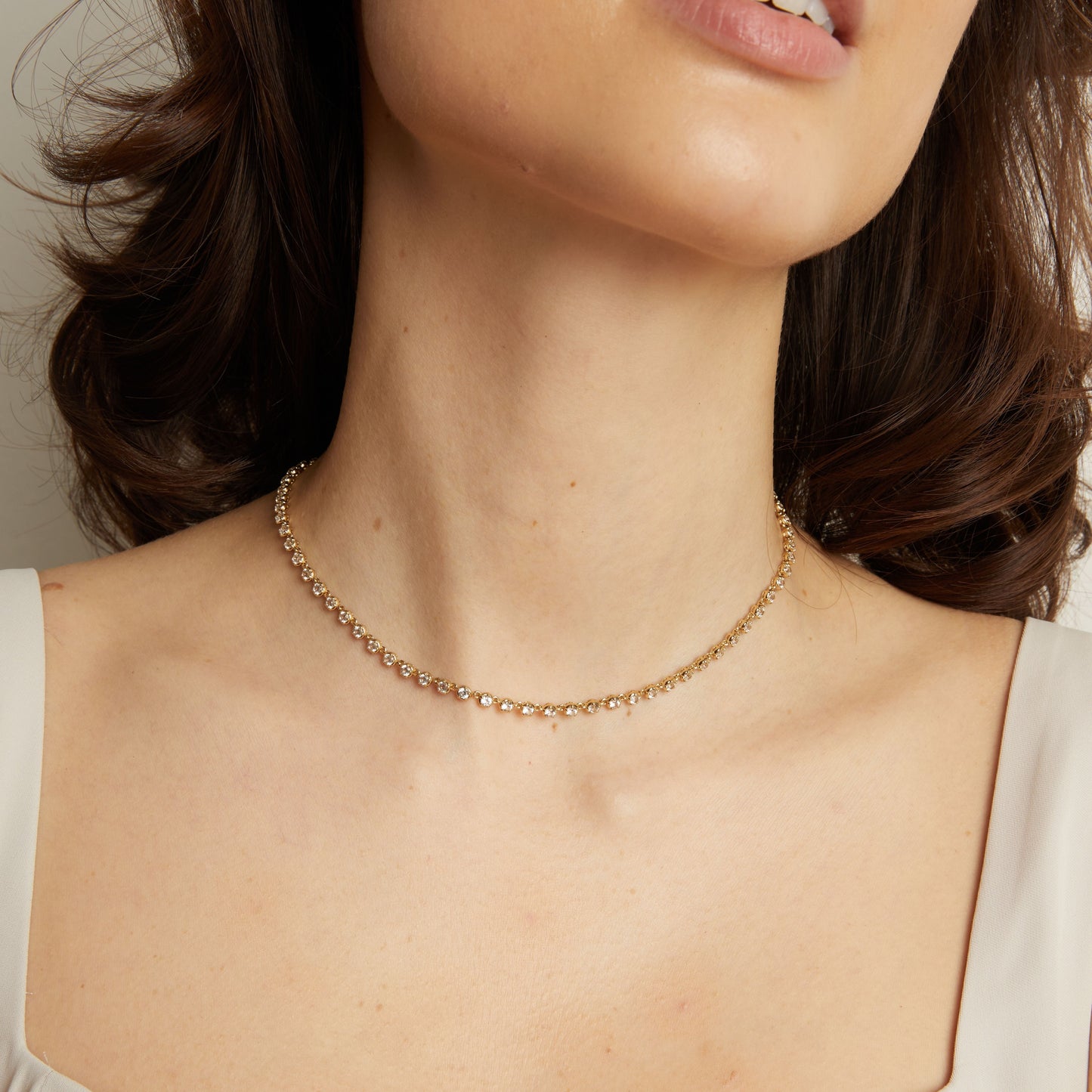 Lab Grown White Sapphire Georgian Tennis Necklace