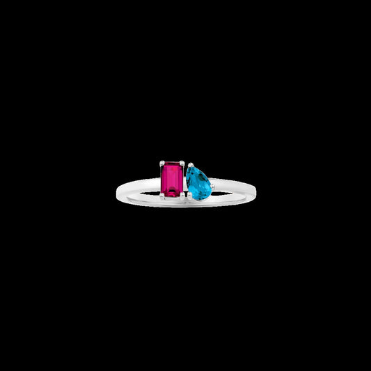 Toi et Moi Gemstone Mini Classic Ring - Red Ruby & London Blue Topaz