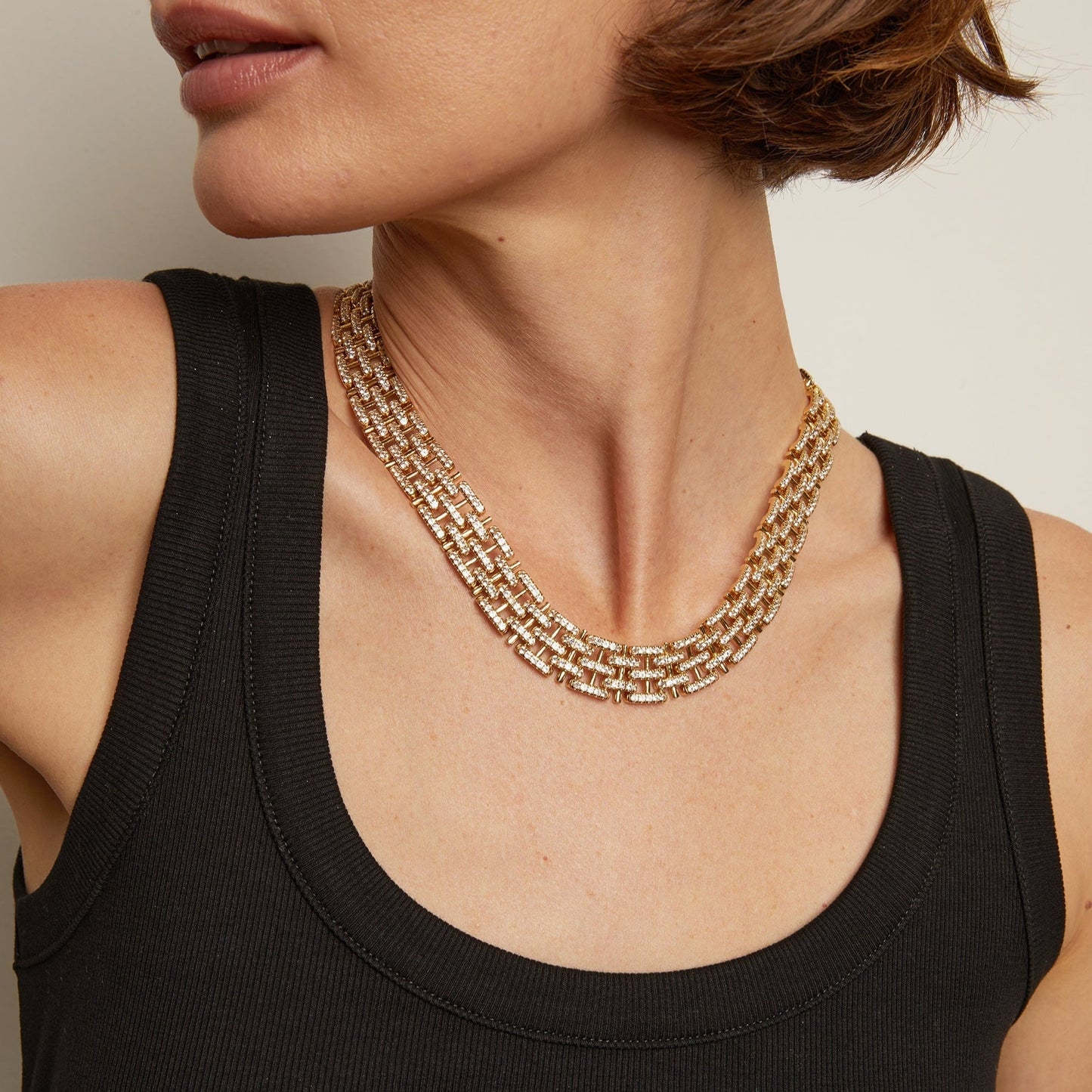 Lab Grown White Sapphire Panther Chain Link Necklace