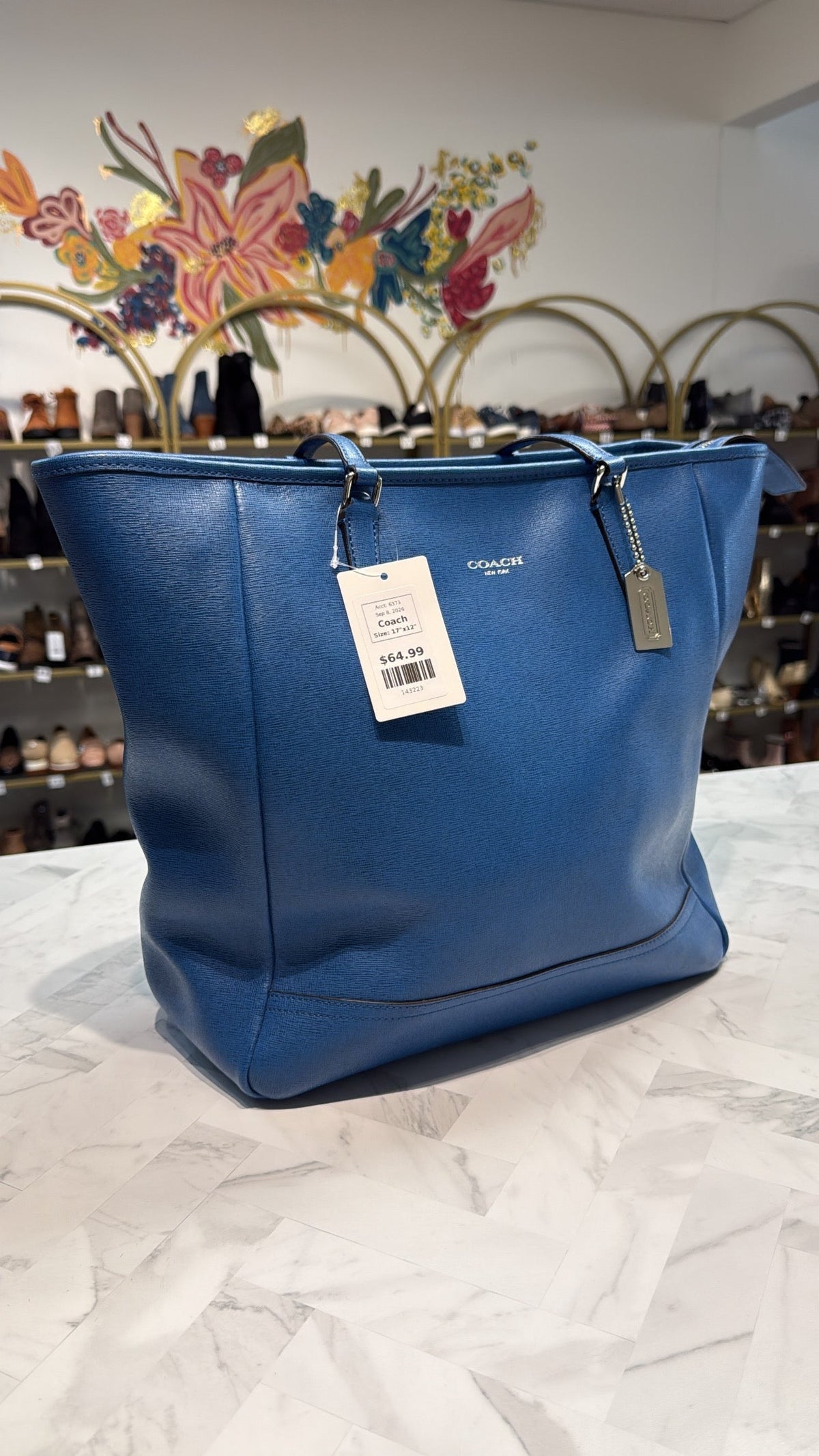 Coach Blue Leather Shoulder Bag, 17"x12"
