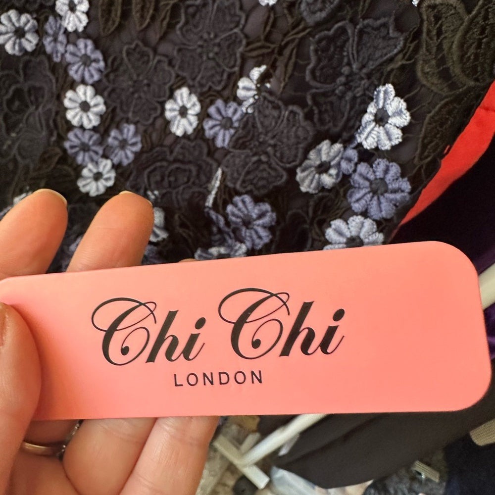 Chi Chi London Black and Purple Floral One-Shoulder Dress UK Size 6