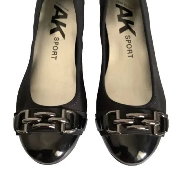 ANNE KLEIN SPORT PATENT AND FABRIC FLATS WITH RUBBER SOLE SHOES SIZE 6.5