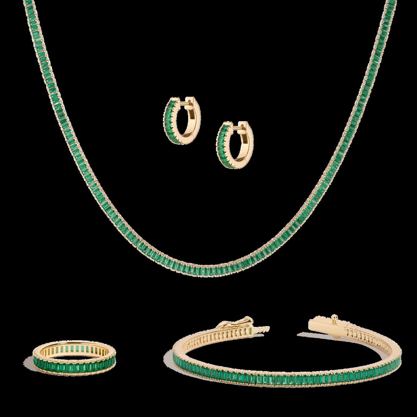 Lab Grown Green Emerald Baguette Set