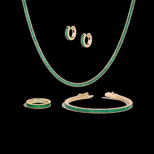 Lab Grown Green Emerald Baguette Set